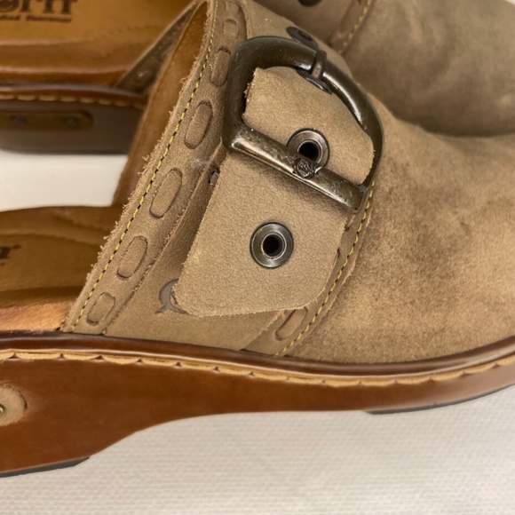 Born Clog Banyan Suede Leather Buckle Mules Taupe Brown Slip On Shoes Size 8 - Picture 10 of 16